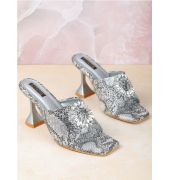 Estatos PU Pointed Heeled Silver Color Sandals for Women