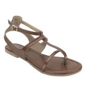 Estatos Summer Cool Leather Mesh Style Buckle Closure Brown Flat Sandals for Women