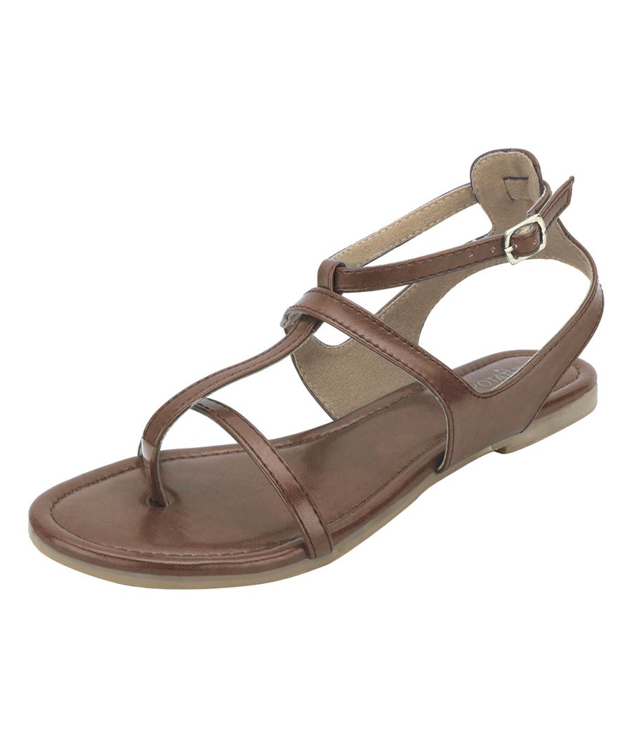 Estatos Summer Cool Leather Mesh Style Buckle Closure Brown Flat Sandals for Women