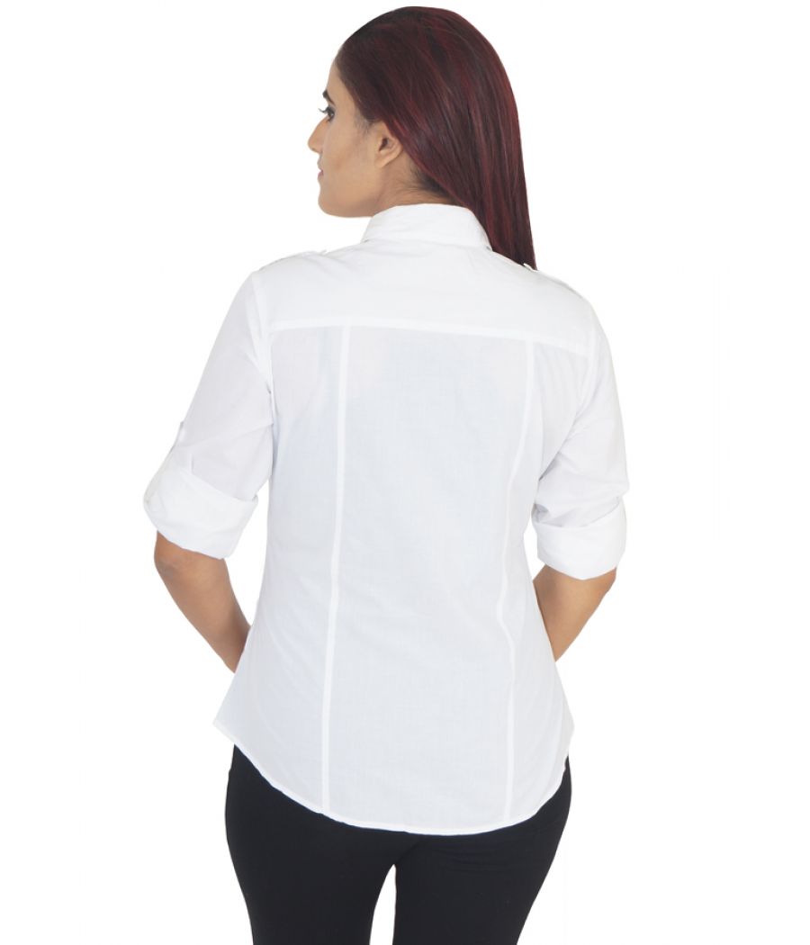 MS Woman Cotton White Solid Full Sleeves Button Closure Formal Shirt