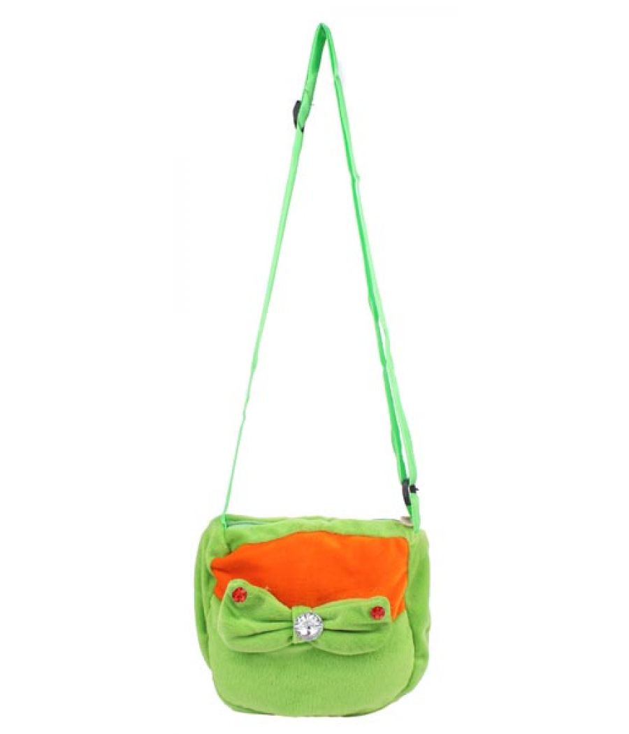 Envie Faux Fur Green and Orange  Coloured Zipper Closure Sling Bag