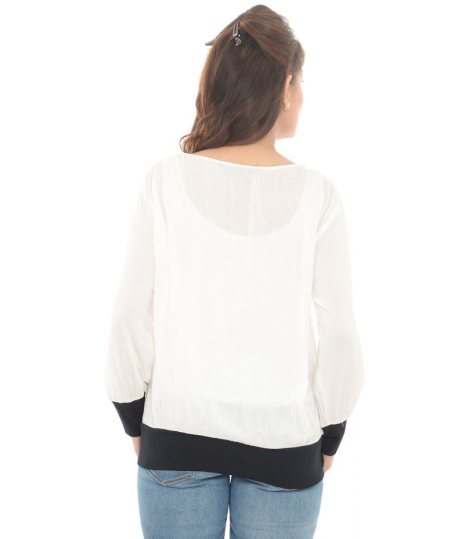 Zara Side Pocket Plain White/Black Top
