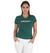  Adidas Lycra Solid Green Half Sleeves Casual Crop Top