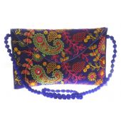 Envie Cloth/Textile/Fabric Embroidered Blue & Multi Magnetic Snap Crossbody Bag for Women 