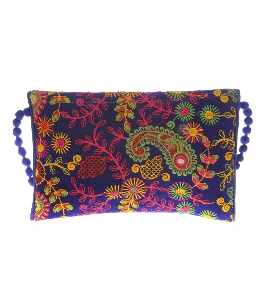 Envie Cloth/Textile/Fabric Embroidered Blue & Multi Magnetic Snap Crossbody Bag for Women 