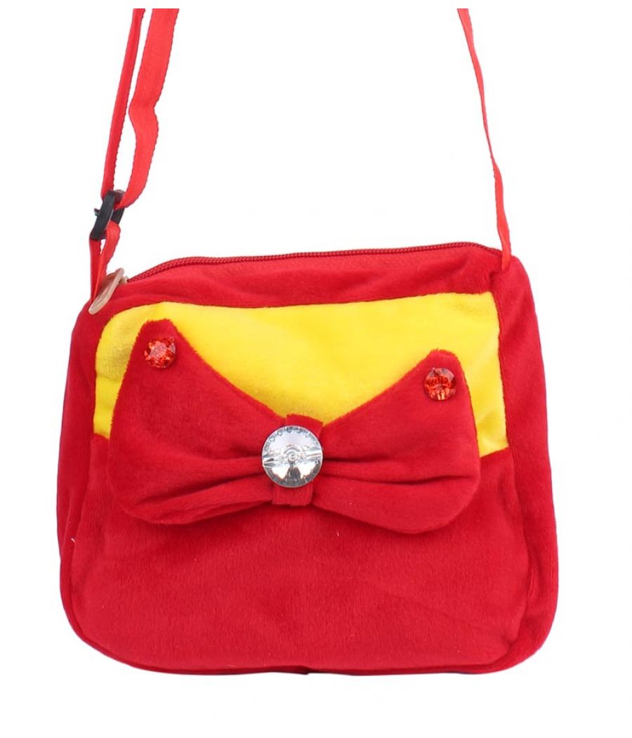 Envie Faux Fur Red and Yellow  Coloured Zipper Closure Sling Bag