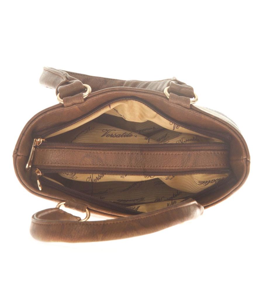 Aliado Faux Leather Solid Coffee Brown & Multi Zipper Closure Tote Bag 