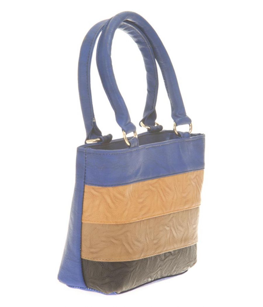 Aliado Faux Leather Solid Blue & Beige Zipper Closure Tote Bag for Women