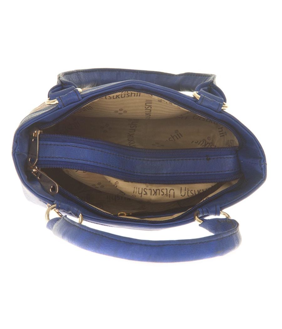 Aliado Faux Leather Solid Blue & Beige Zipper Closure Tote Bag for Women