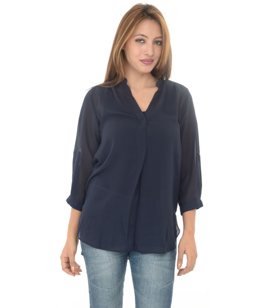 Dorothy Perkins Navy Blue Polyester Top