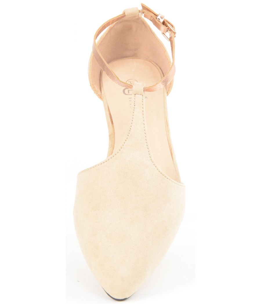 Estatos Suede Leather With Shiny Golden Strap Flat Nude/Beige/Cream Sandals
