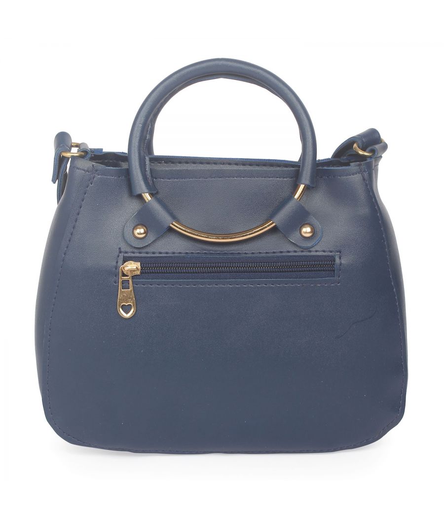 Aliado Blue Artificial Leather Zipper Closure Handbag