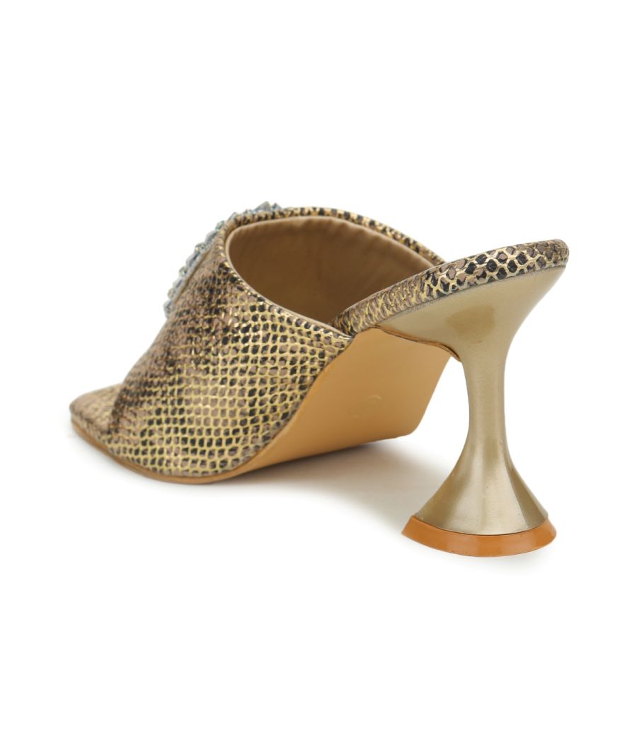 Estatos PU Pointed Heels Gold Color Sandals for Women