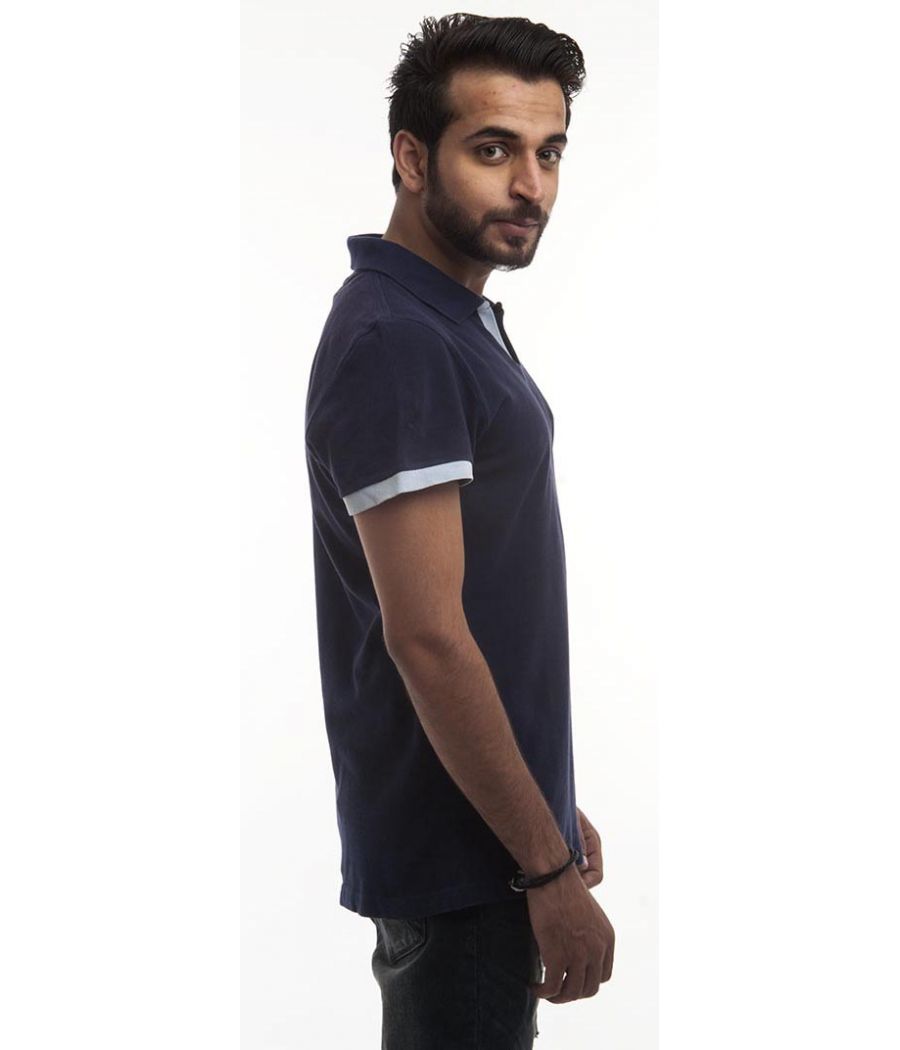 Lacoste Polycotton Plain Navy Blue Half Sleeved Regular Fit Casual T-shirt 