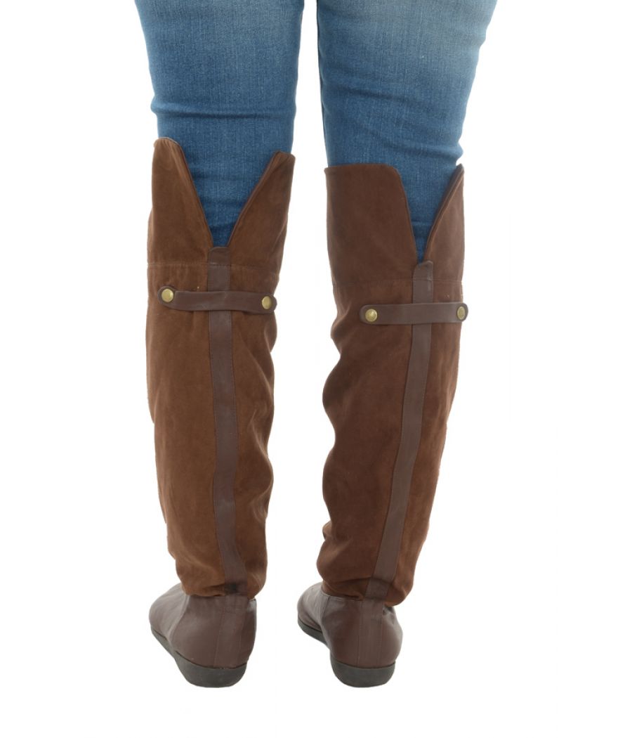 Suede/Faux Leather Knee High Brown Boots