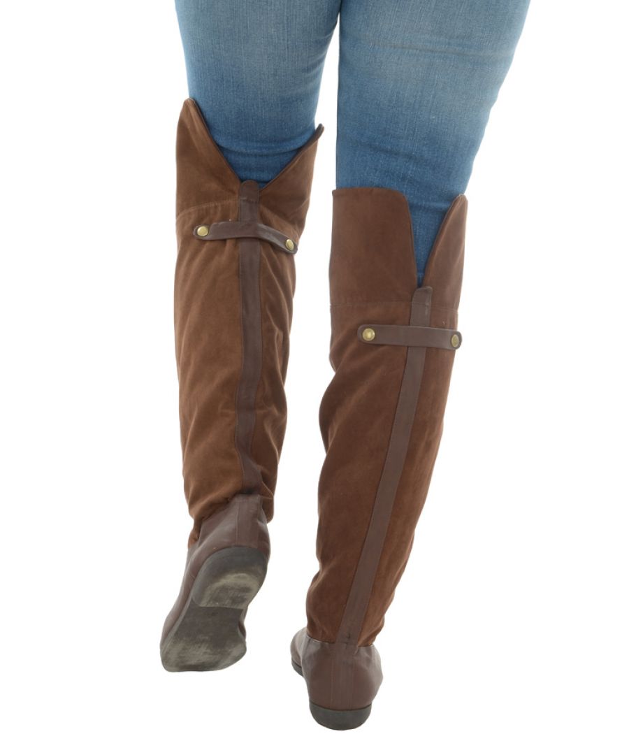 Suede/Faux Leather Knee High Brown Boots