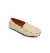 Estatos Broad Toe Beige Comfortable Flat Slip On Loafers for Women