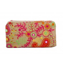Envie Cloth/Textile/Fabric Embroidered Cream & Multi Zipper Closure Wallet 