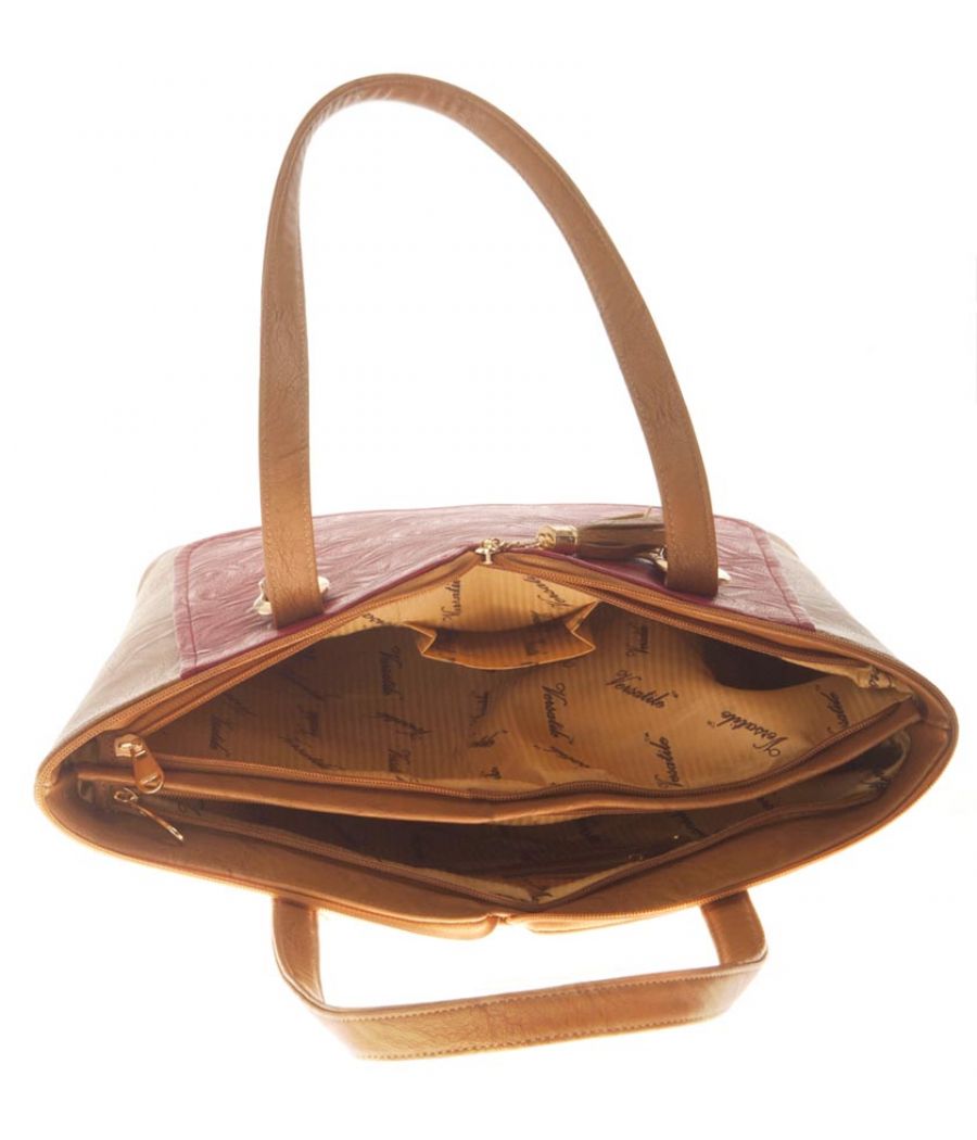 Aliado Faux Leather Solid Beige Zipper Closure Tote Bag for Women