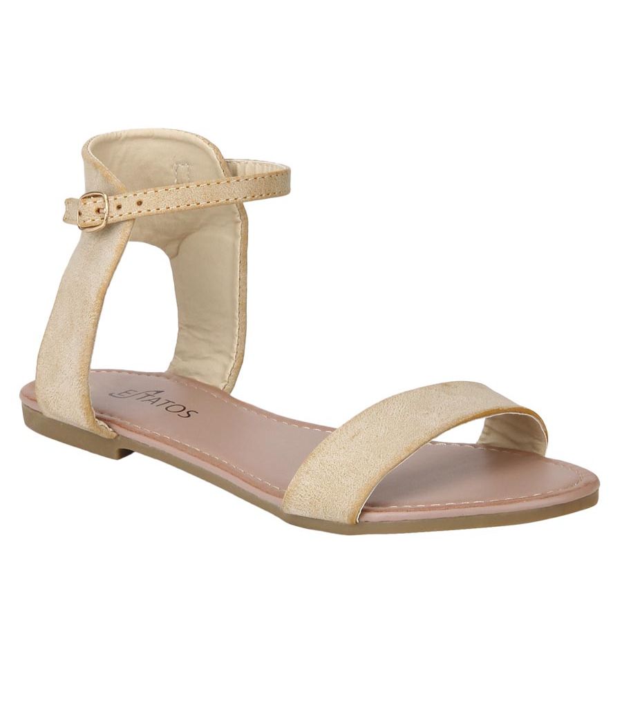 Estatos Frosted Leather Open Toe Ankle Strap Buckle Closure Light Brown Flat Sandals for Women