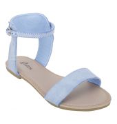 Estatos Frosted Leather Open Toe Ankle Strap Buckle Closure Indigo Flat Sandals for Women