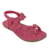 Estatos Faux Leather Flower Decorated Toe Strap Elastic Closure Padded Sole Pink Flat Sandals for Women