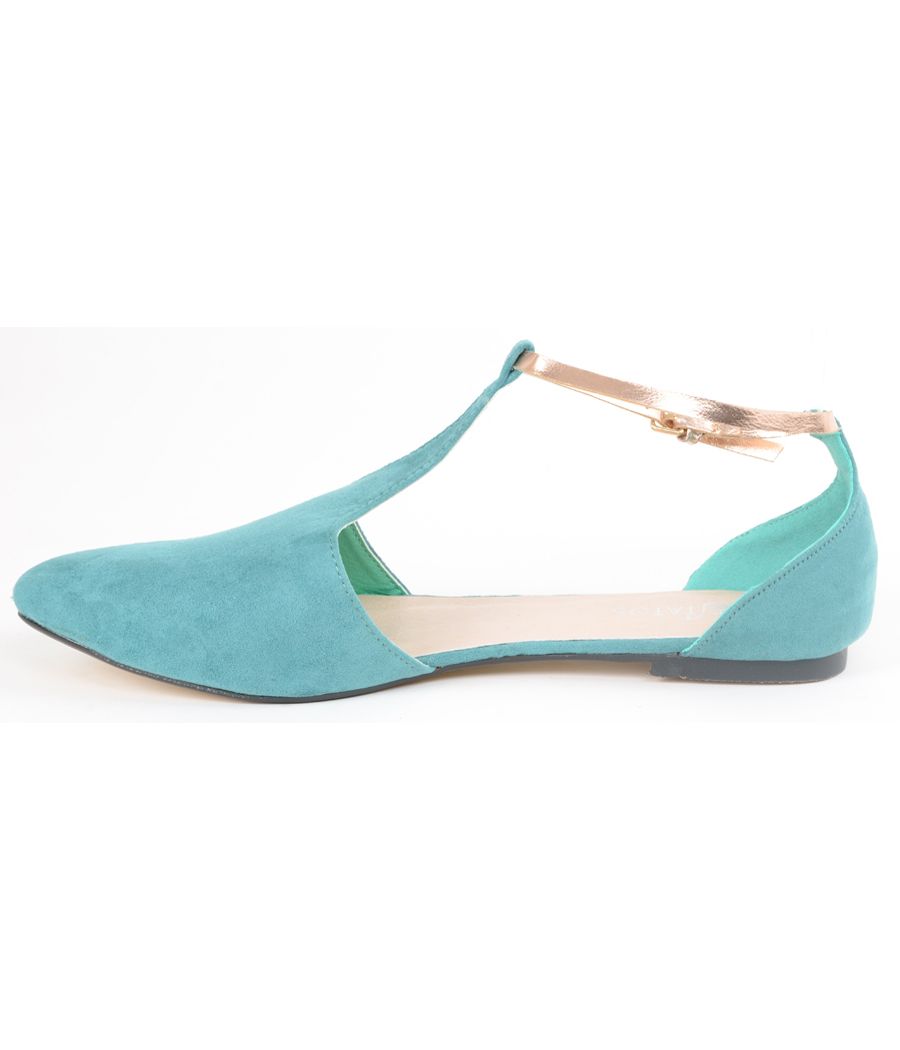 Estatos Suede Leather With Shiny Golden Strap Flat Green/Blue/Turquoise Sandals