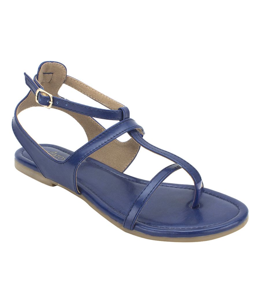 Estatos Summer Cool Leather Mesh Style Buckle Closure Blue Flat Sandals for Women