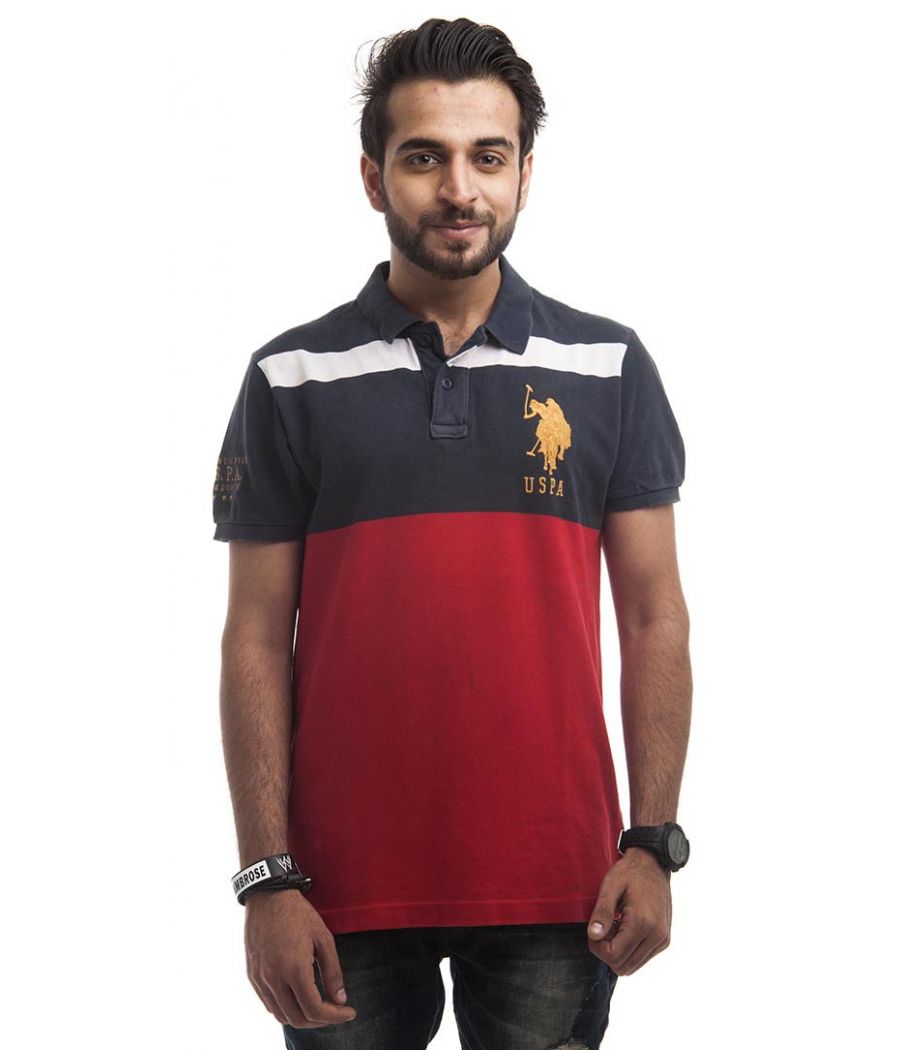 US Polo Assn Polycotton Plain Red & Blue Regular Fit Casual T-shirt 