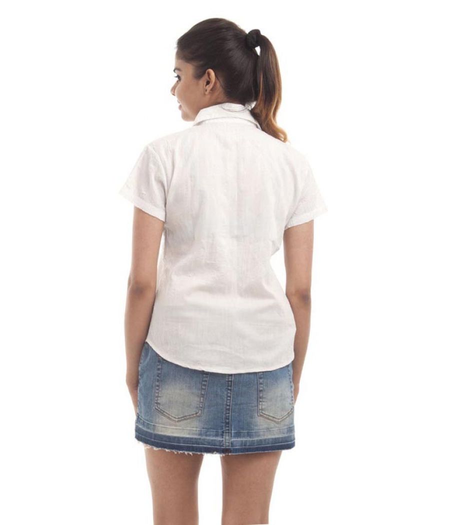Etashee Certified Cotton Striped White Patch Work Casual Shirt 