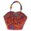 Envie Cloth/Textile/Fabric Embroidered Red & Multi Zipper Closure Tote Bag 