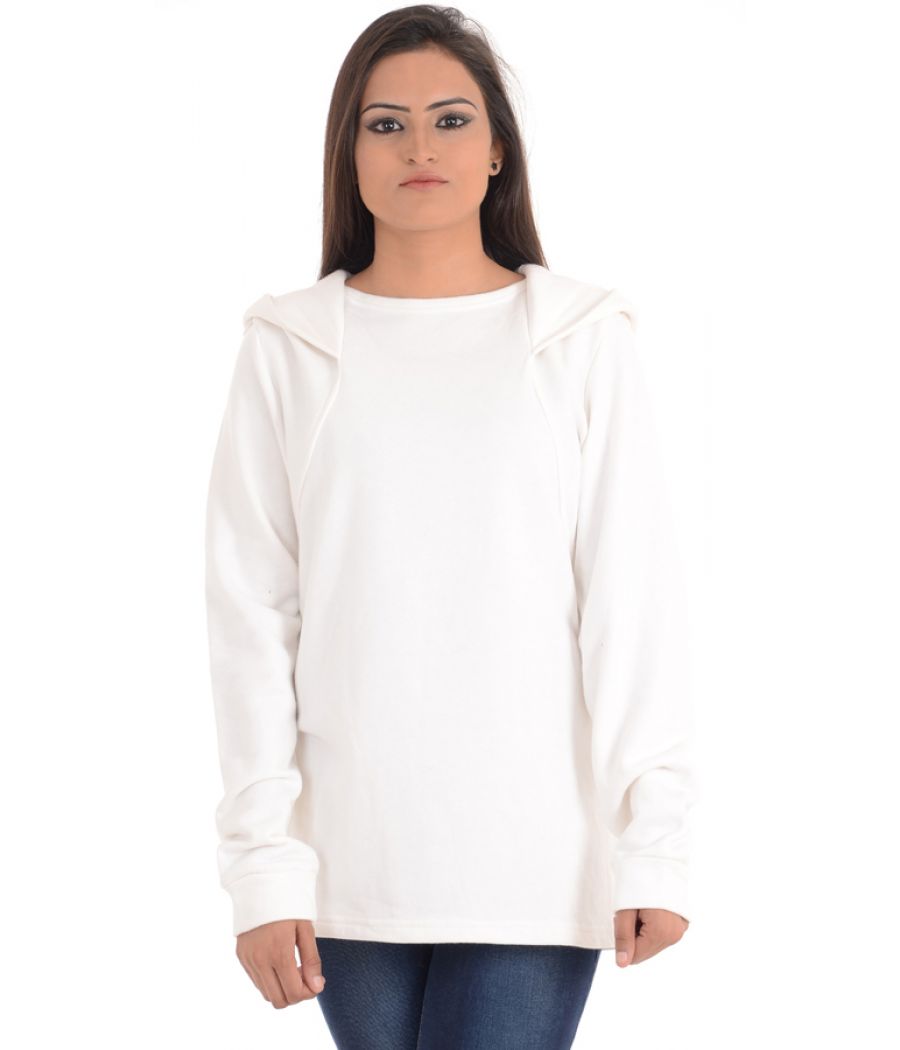 W Cotton Blend Solid White Sweater