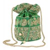 Aliado Velvet Embellished Green and Gold Coloured Potli Bag