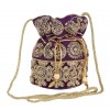 Aliado Velvet Embellished Purple and Gold Coloured Potli Bag