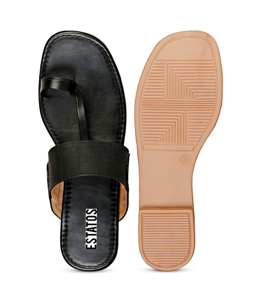 Estatos Women Black color Flat  Slingbak Closure Sandals