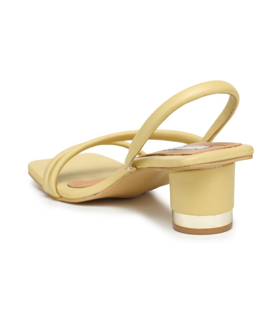 Estatos Leather Strappy Heeled Yellow Sandals (P7V1099)