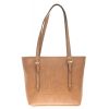 Aliado Faux Leather Brown Zipper Closure Tote Bag for Women