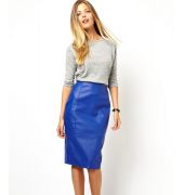 Asos Leather Plain Blue Pencil Skirt