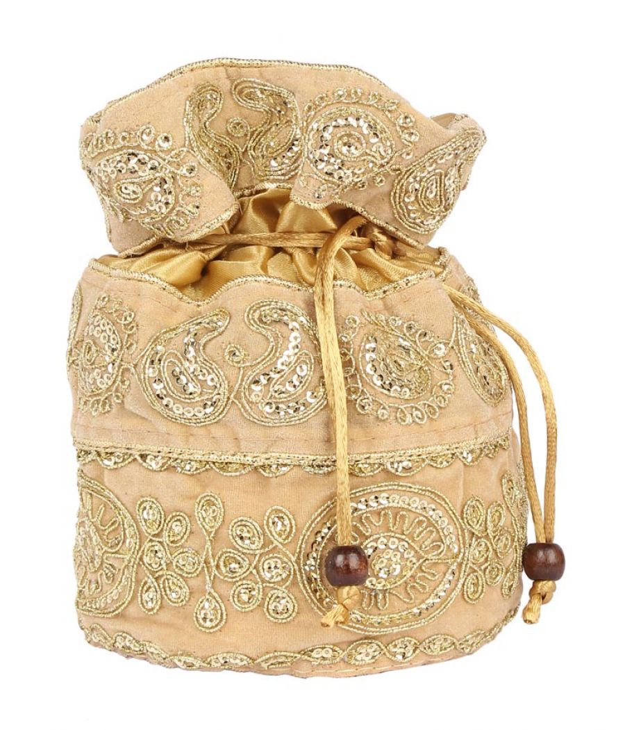Aliado Velvet Embellished Gold Coloured Potli Bag