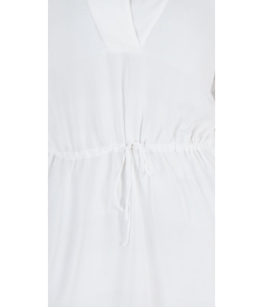 Zara Basic Cotton Solid White 3/4 Sleeves V Neck Casual Tunic 