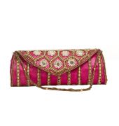 Envie Cloth/Textile/Fabric Embellished Pink Fold Over Clutch 