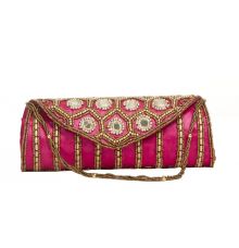 Envie Cloth/Textile/Fabric Embellished Pink Fold Over Clutch 