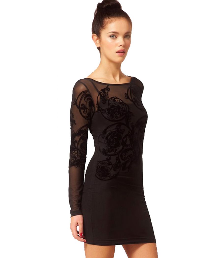 River Island Black Floral Embroidered Bodycon Dress