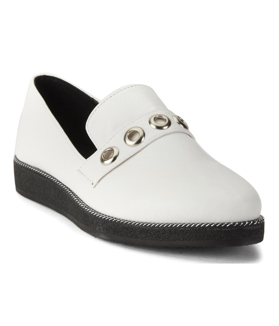 Estatos Synthetic Leather Broad       Toe Comfortable White Shoes for Women