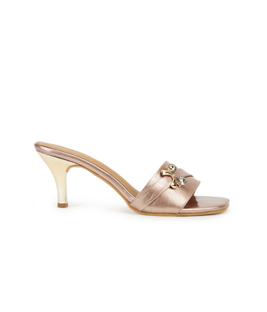 Estatos Synthetic Leather Pointed Heeled Peach Sandal