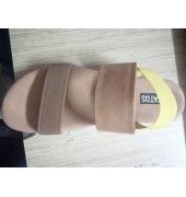 Estatos PU Leather Open Toe Buckle Closure Brown Flat Sandals for Women