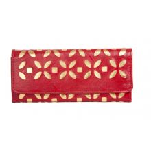 Envie Faux Leather Embellished Red Magnetic Snap Closure    Clutch
