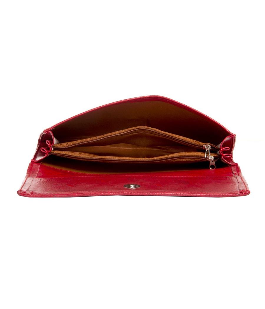 Envie Faux Leather Embellished Red Magnetic Snap Closure    Clutch