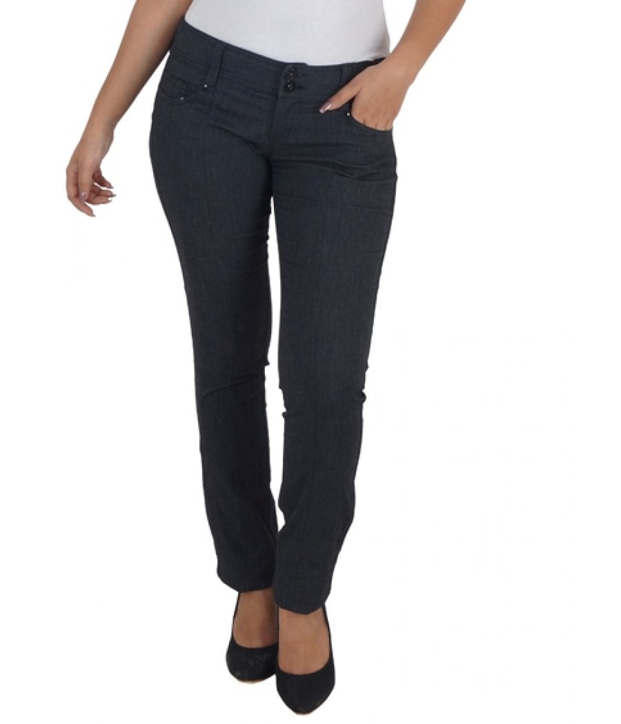 Zara Cotton Solid Flat Front Full Length Regular Waist Black Skinny Trouser