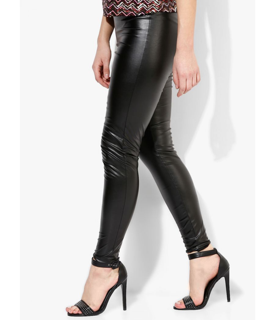 Topshop Faux Leather Back Jeggings
